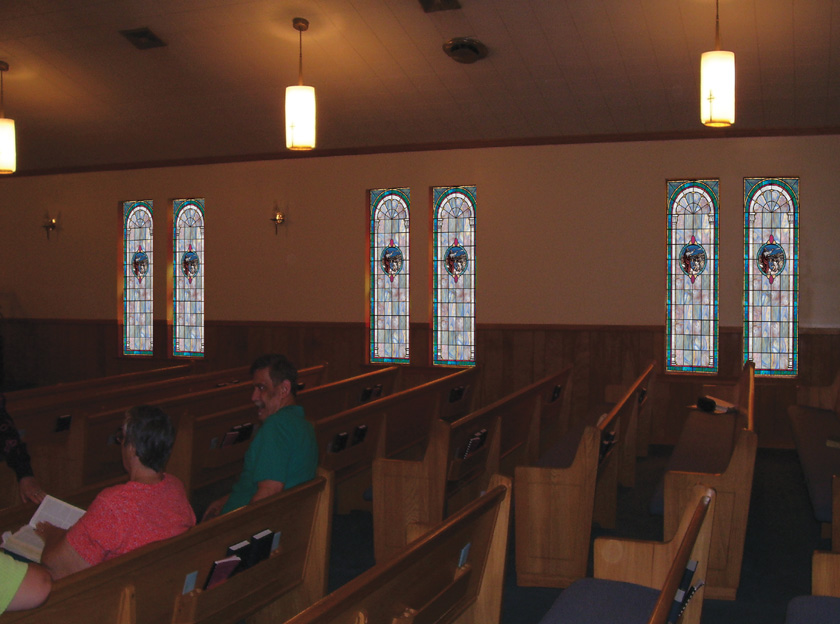 Church with stained glass window film